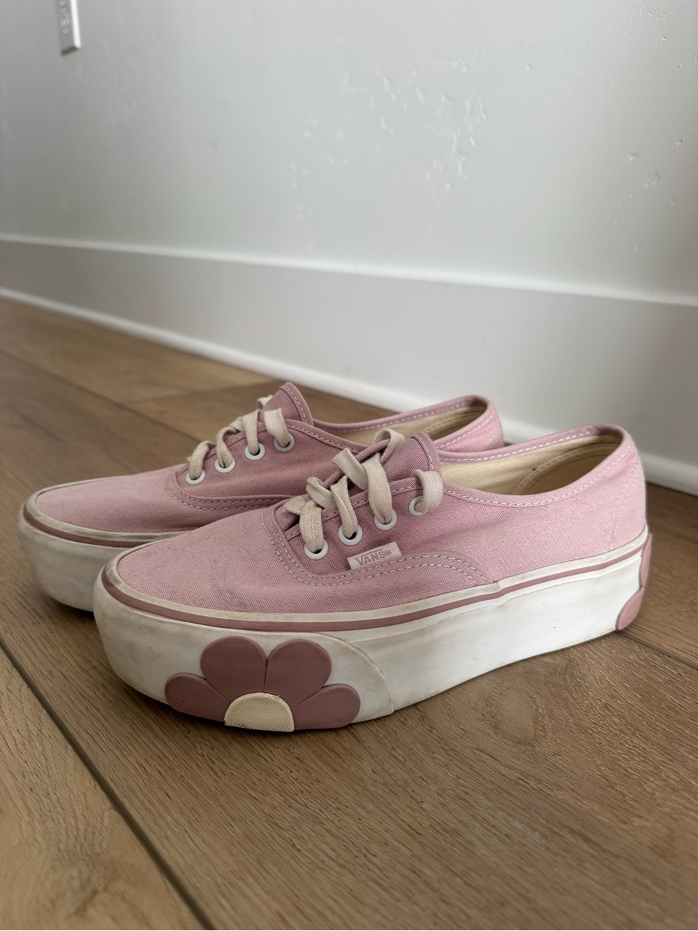 Vans Pink Canvas Platform Sneakers with Floral Sole Detail